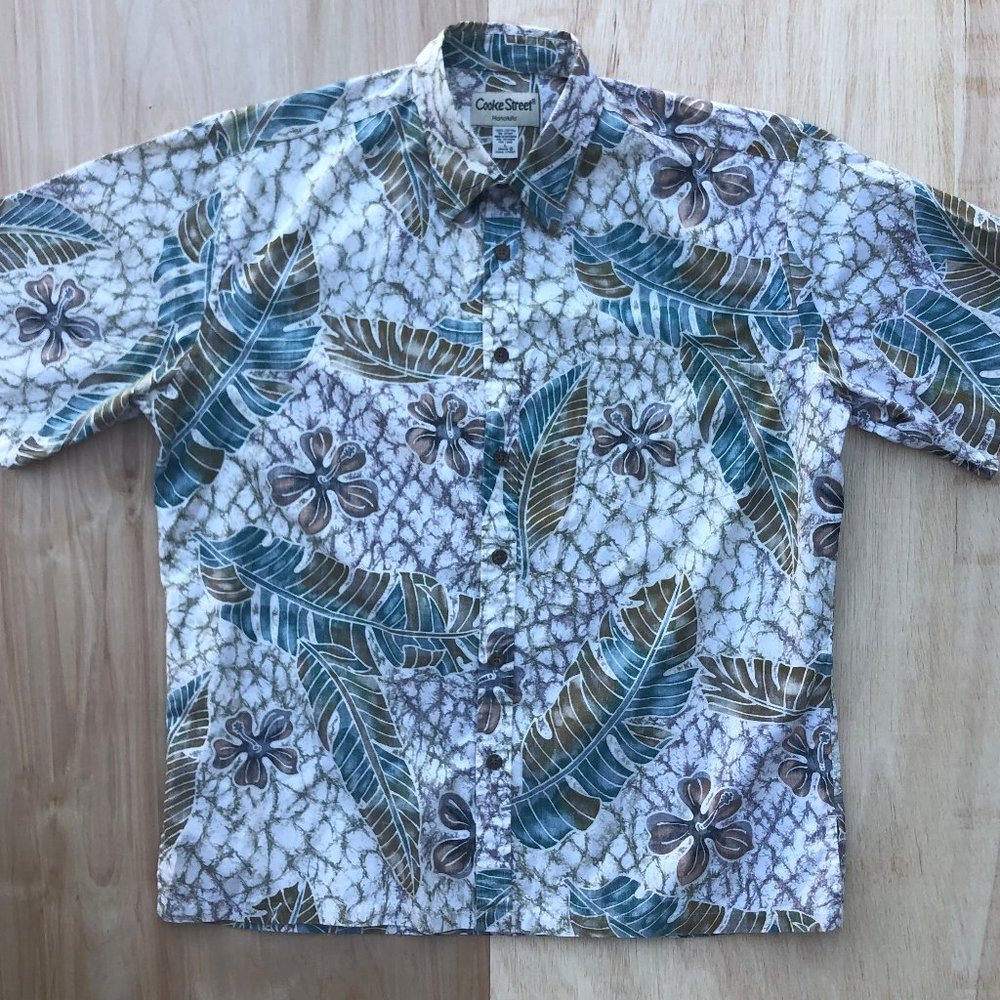 COOKE STREET Men’s Tropical Hibiscus Short Sleeve Hawaiian Shirt sz L - Picture 2 of 7